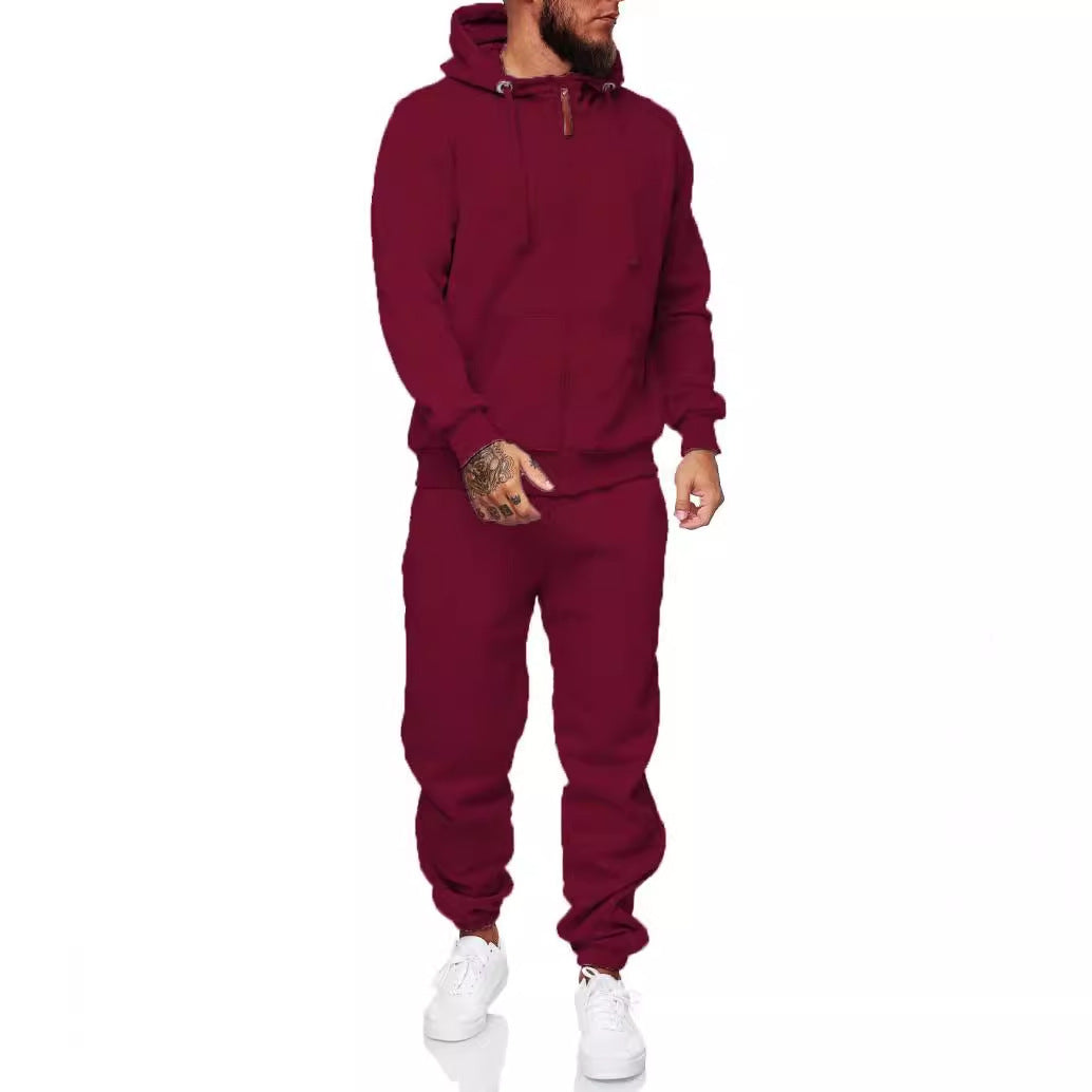 Men’s Winter Hooded Sports Tracksuit – Cotton Blend Coat & Trousers Set - Daily Goods