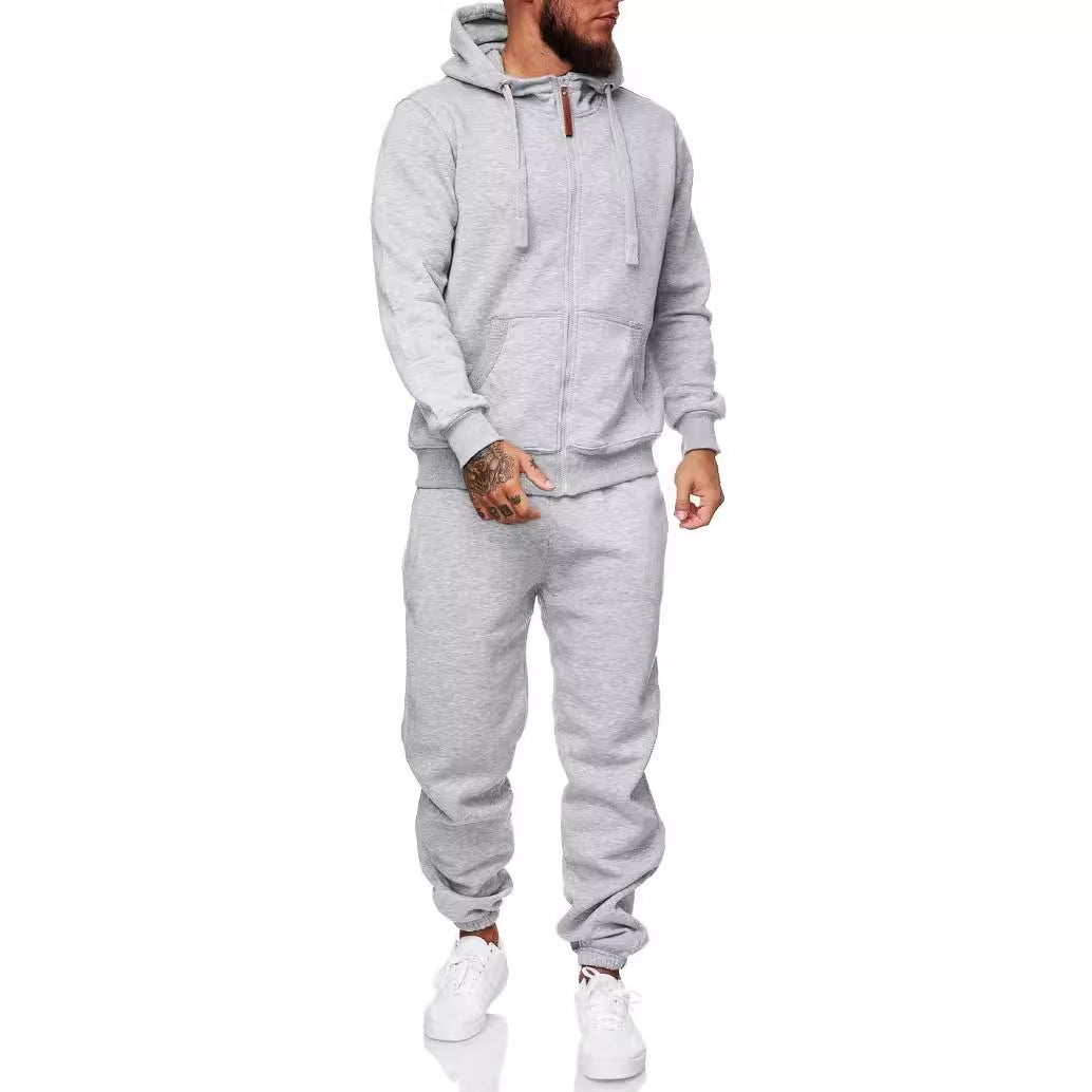 Men’s Winter Hooded Sports Tracksuit – Cotton Blend Coat & Trousers Set - Daily Goods