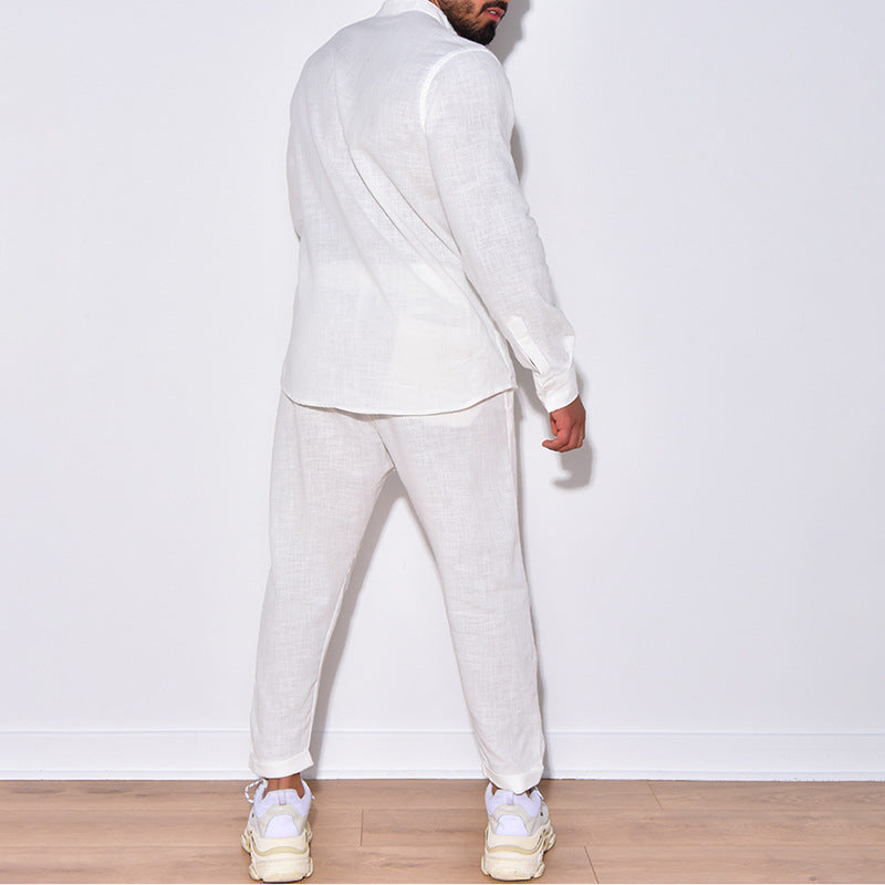 Men’s Linen Shirt & Trousers Set – Long Sleeve Casual Outfit - Daily Goods