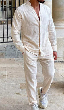 Men’s Linen Shirt & Trousers Set – Long Sleeve Casual Outfit - Daily Goods