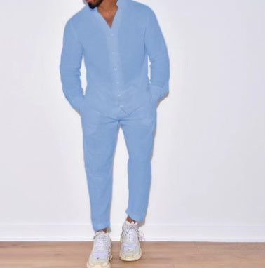 Men’s Linen Shirt & Trousers Set – Long Sleeve Casual Outfit - Daily Goods