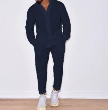 Men’s Linen Shirt & Trousers Set – Long Sleeve Casual Outfit - Daily Goods