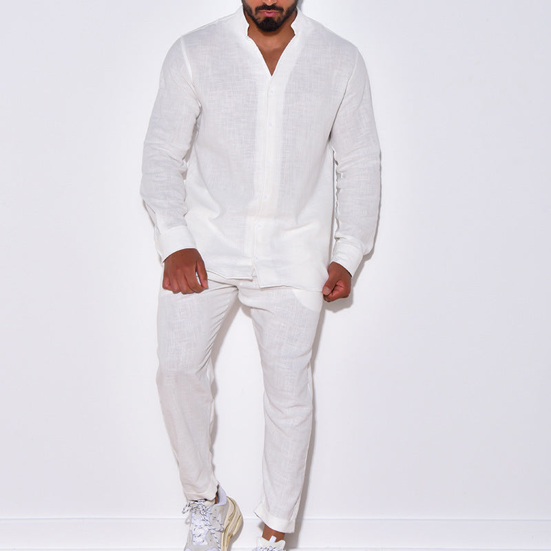 Men’s Linen Shirt & Trousers Set – Long Sleeve Casual Outfit - Daily Goods