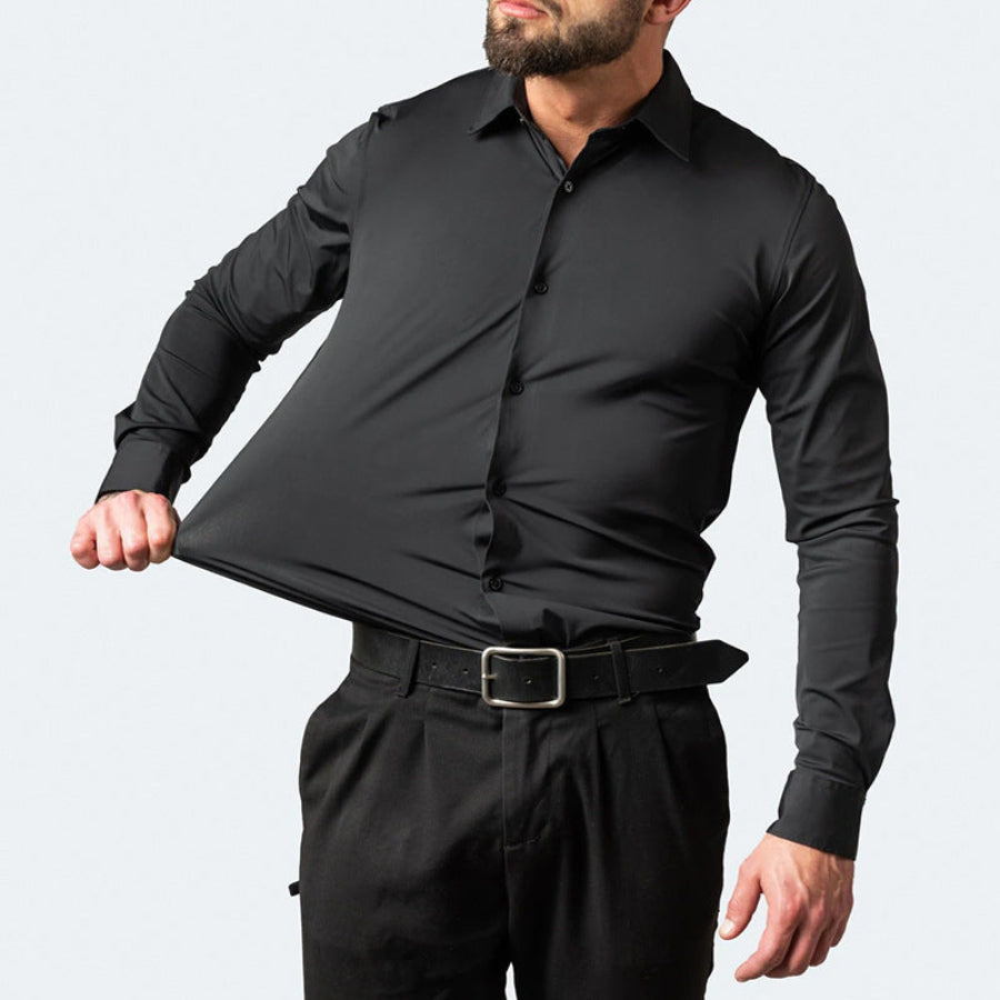 Men’s Slim-Fit Polyester Shirt – Lapel Collar, Casual Leisure Wear, Multiple Colors - Daily Goods