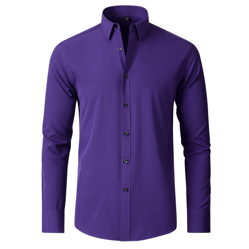 Men’s Slim-Fit Polyester Shirt – Lapel Collar, Casual Leisure Wear, Multiple Colors - Daily Goods
