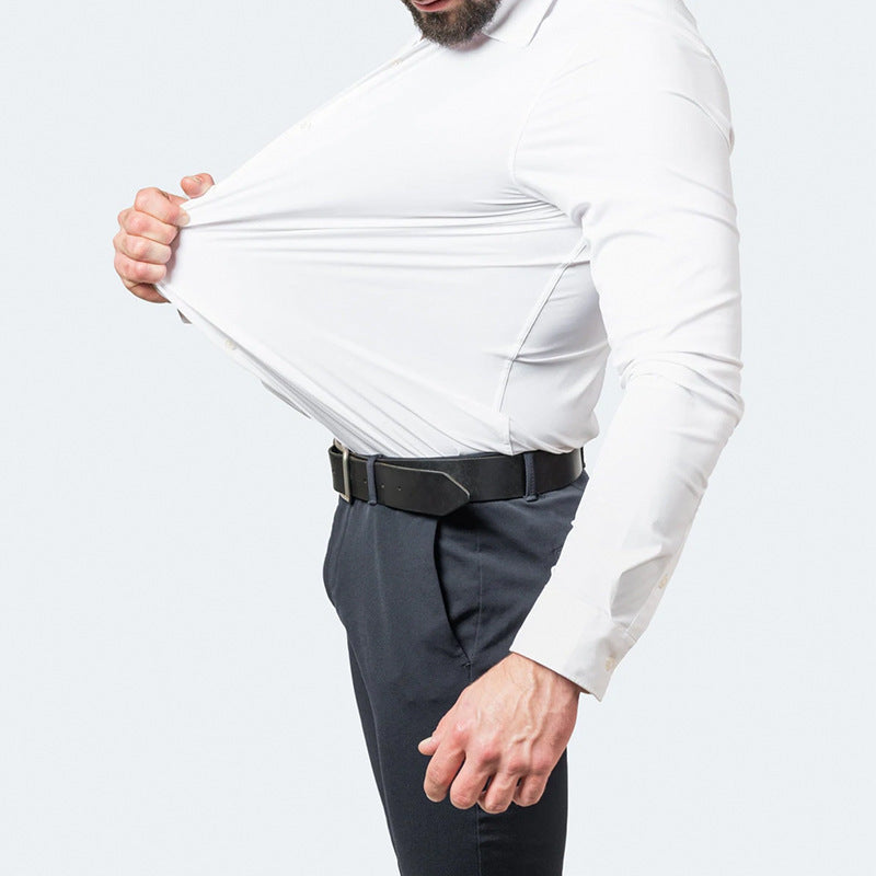 Men’s Slim-Fit Polyester Shirt – Lapel Collar, Casual Leisure Wear, Multiple Colors - Daily Goods