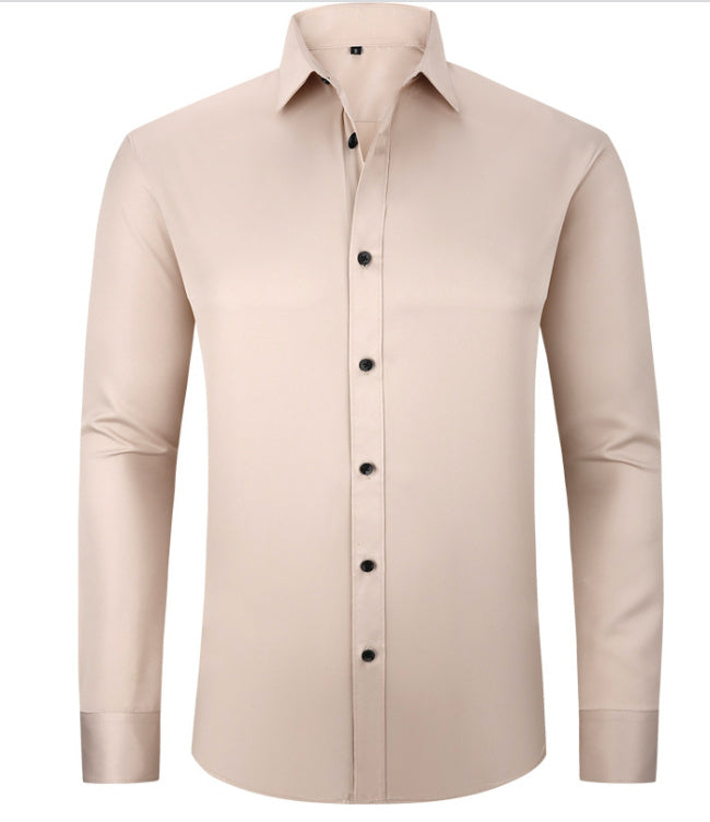Men’s Slim-Fit Polyester Shirt – Lapel Collar, Casual Leisure Wear, Multiple Colors - Daily Goods