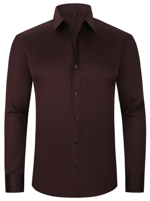 Men’s Slim-Fit Polyester Shirt – Lapel Collar, Casual Leisure Wear, Multiple Colors - Daily Goods