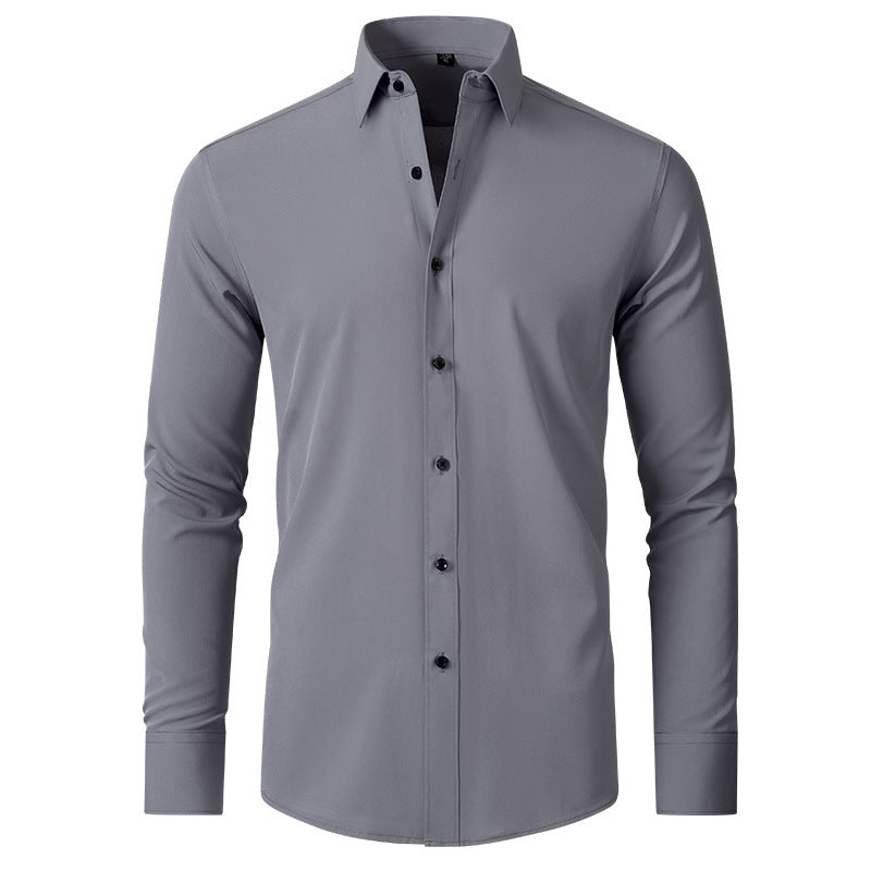 Men’s Slim-Fit Polyester Shirt – Lapel Collar, Casual Leisure Wear, Multiple Colors - Daily Goods