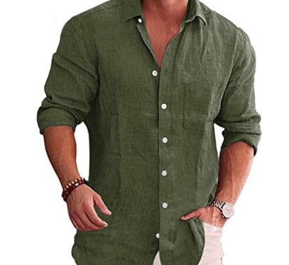 Men’s Casual Cotton-Linen Cardigan – Long Sleeve Lapel Collar, Plain Design, Slim Fit - Daily Goods