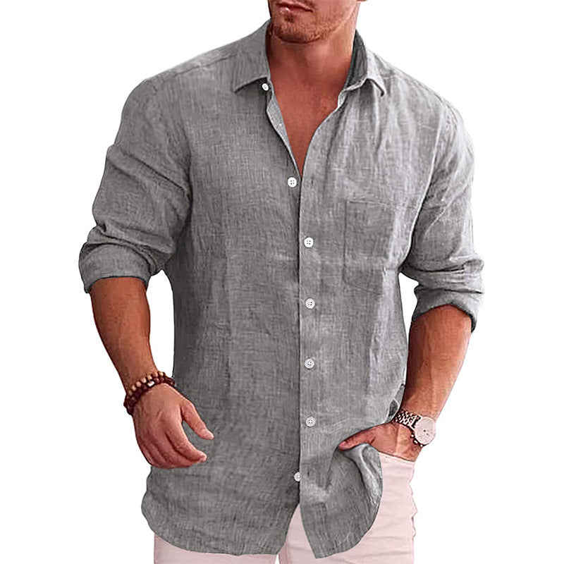 Men’s Casual Cotton-Linen Cardigan – Long Sleeve Lapel Collar, Plain Design, Slim Fit - Daily Goods
