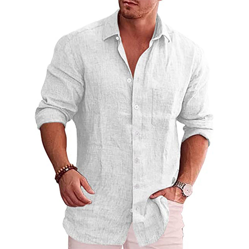 Men’s Casual Cotton-Linen Cardigan – Long Sleeve Lapel Collar, Plain Design, Slim Fit - Daily Goods