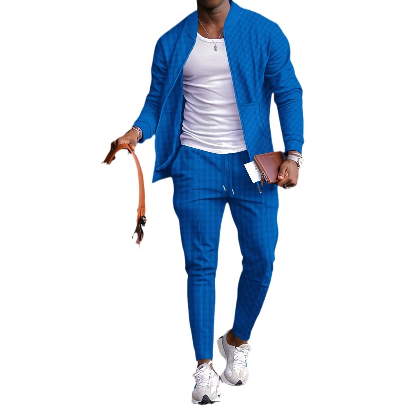 Men’s Cotton-Blend Coat & Trousers Set – Long Sleeve Casual Leisure Wear, Non-Hooded Polyester Blend - Daily Goods