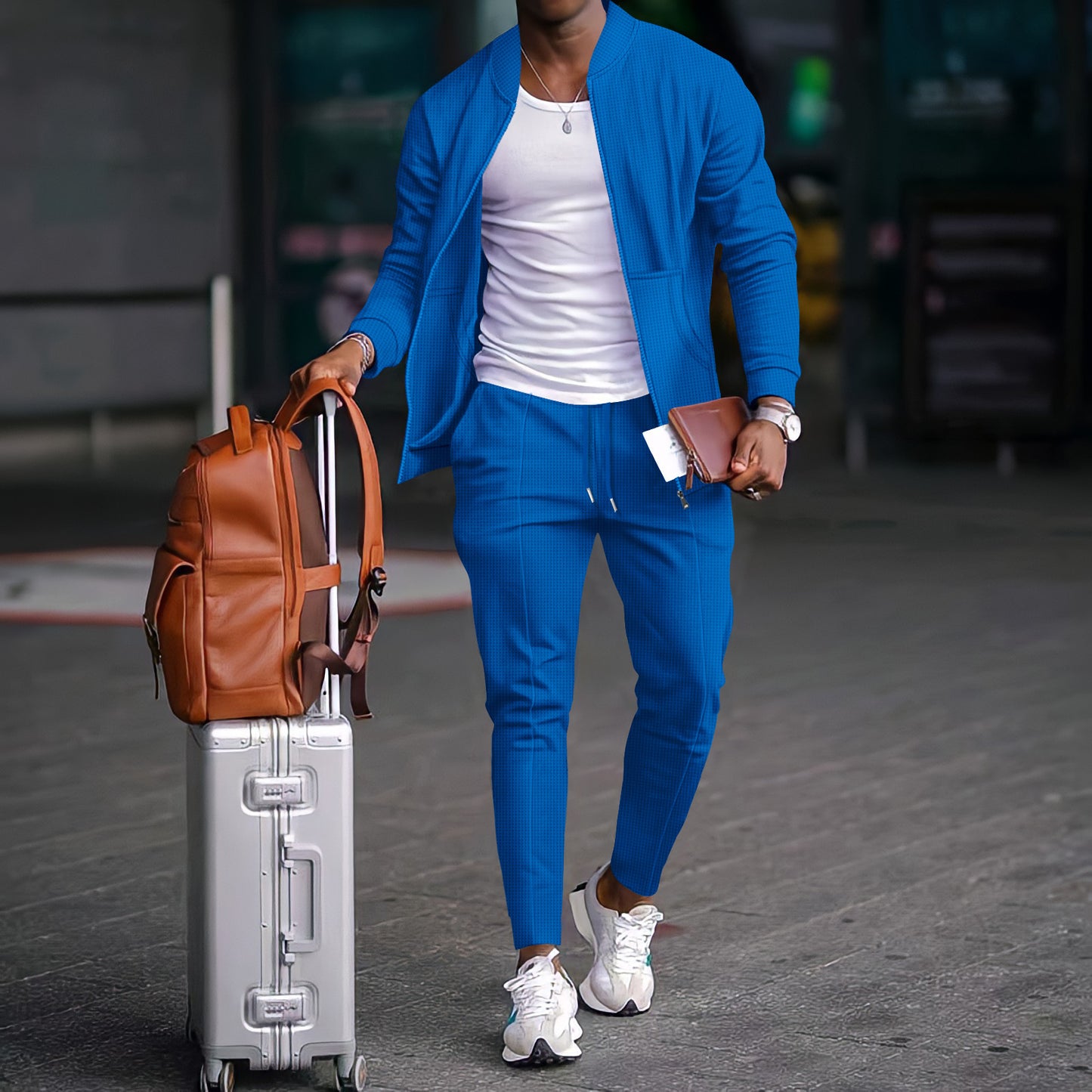 Men’s Cotton-Blend Coat & Trousers Set – Long Sleeve Casual Leisure Wear, Non-Hooded Polyester Blend - Daily Goods