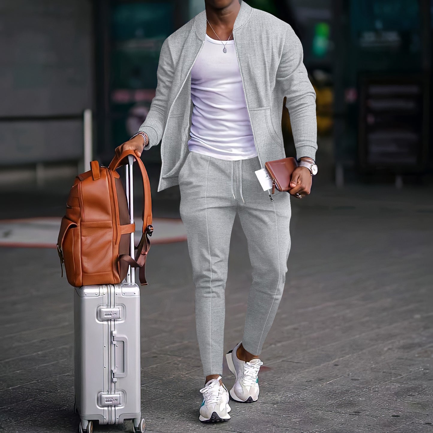 Men’s Cotton-Blend Coat & Trousers Set – Long Sleeve Casual Leisure Wear, Non-Hooded Polyester Blend - Daily Goods