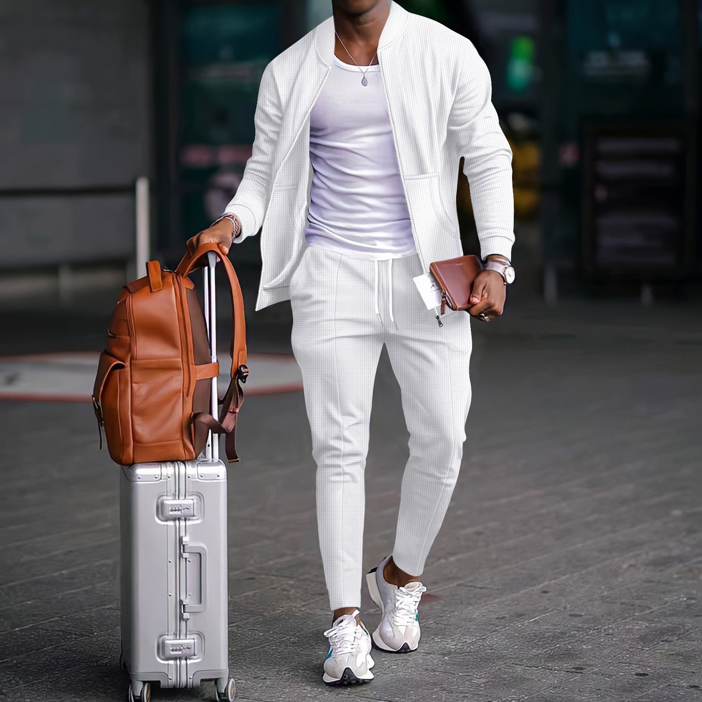 Men’s Cotton-Blend Coat & Trousers Set – Long Sleeve Casual Leisure Wear, Non-Hooded Polyester Blend - Daily Goods