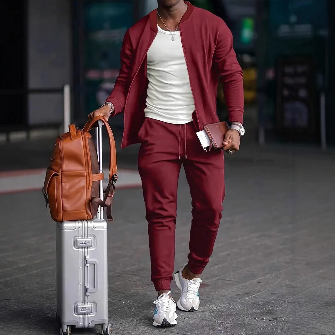 Men’s Cotton-Blend Coat & Trousers Set – Long Sleeve Casual Leisure Wear, Non-Hooded Polyester Blend - Daily Goods