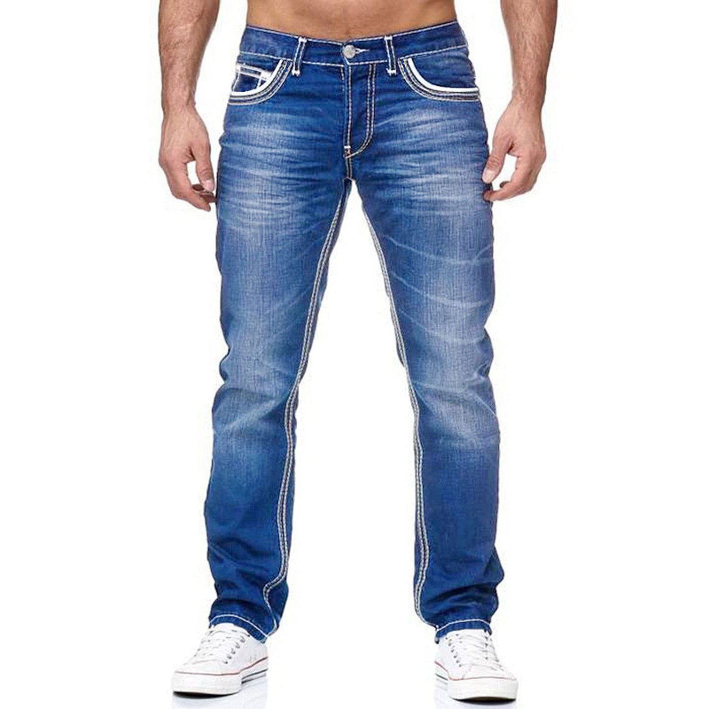 Men’s Cotton Pencil Pants – Mid Waist Slim Fit Jeans with Zipper Fly - Daily Goods