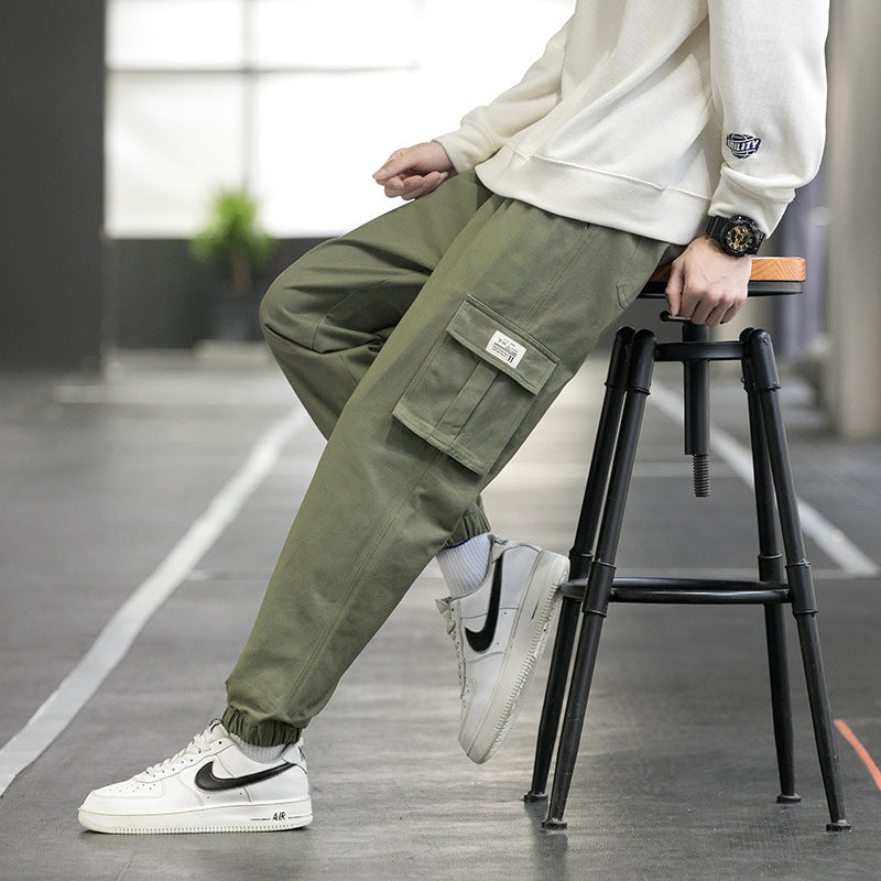 Men’s Loose Cotton Cargo Pants – Multi-Pocket Middle Waist Casual Trousers - Daily Goods