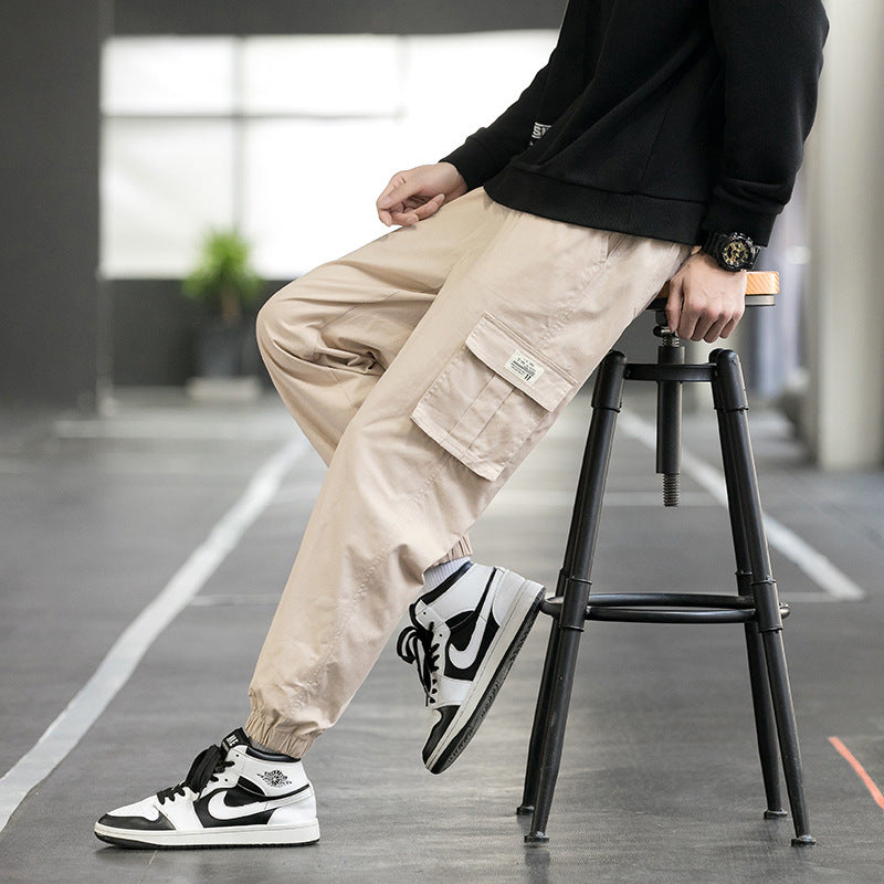 Men’s Loose Cotton Cargo Pants – Multi-Pocket Middle Waist Casual Trousers - Daily Goods