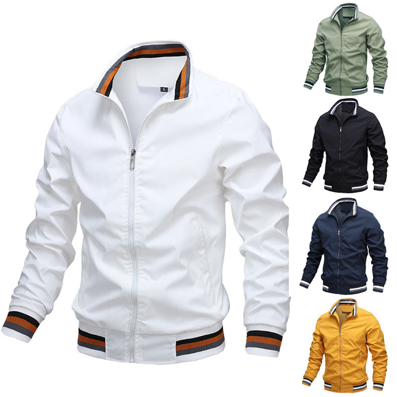 Men’s Fit-Type Stand-Up Collar Jacket – Zipper Closure, Polyester Fiber, Casual Outerwear - Daily Goods