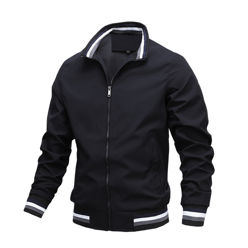 Men’s Fit-Type Stand-Up Collar Jacket – Zipper Closure, Polyester Fiber, Casual Outerwear - Daily Goods