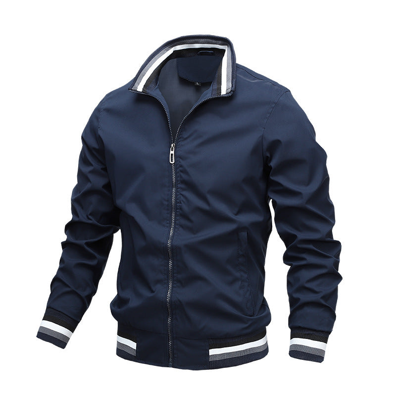Men’s Fit-Type Stand-Up Collar Jacket – Zipper Closure, Polyester Fiber, Casual Outerwear - Daily Goods