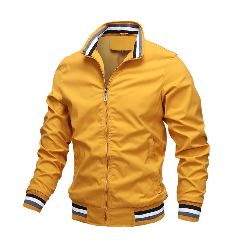 Men’s Fit-Type Stand-Up Collar Jacket – Zipper Closure, Polyester Fiber, Casual Outerwear - Daily Goods