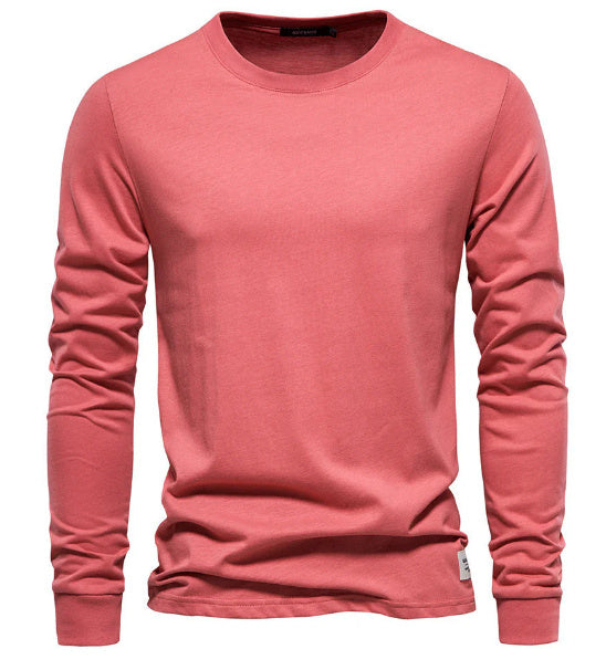 Men’s Solid Color Cotton T-Shirt – Casual Long Sleeve Leisure Top for Men - Daily Goods
