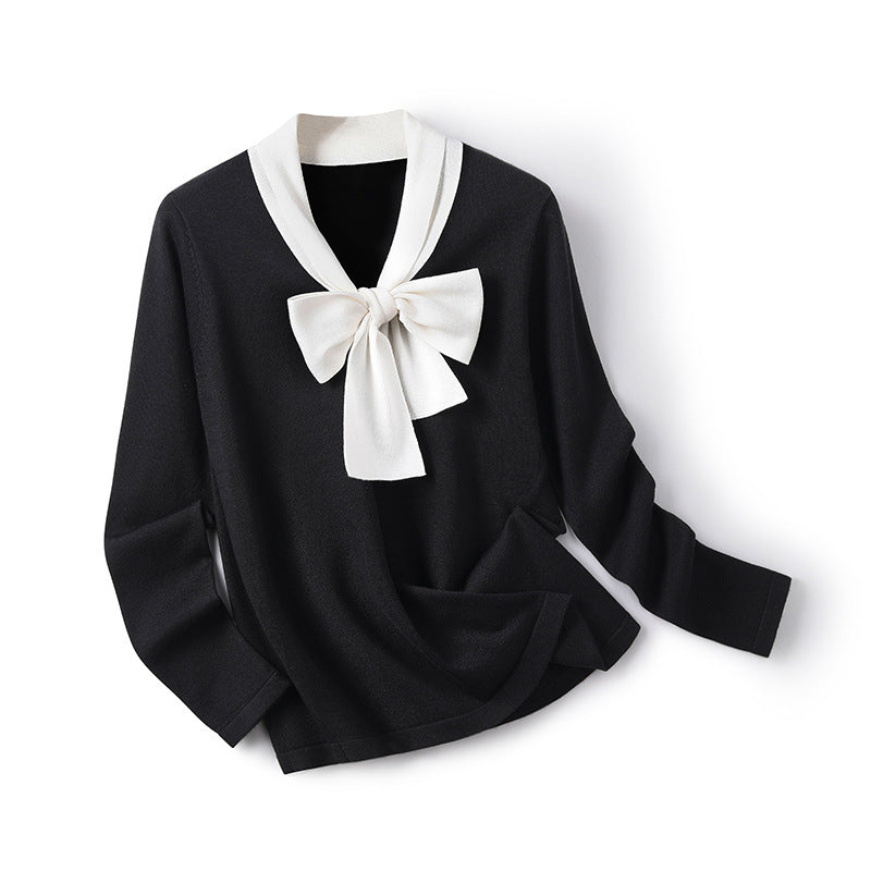 French Style Artistic Simple Professional Style Long Sleeve Tie Top - Daily Goods