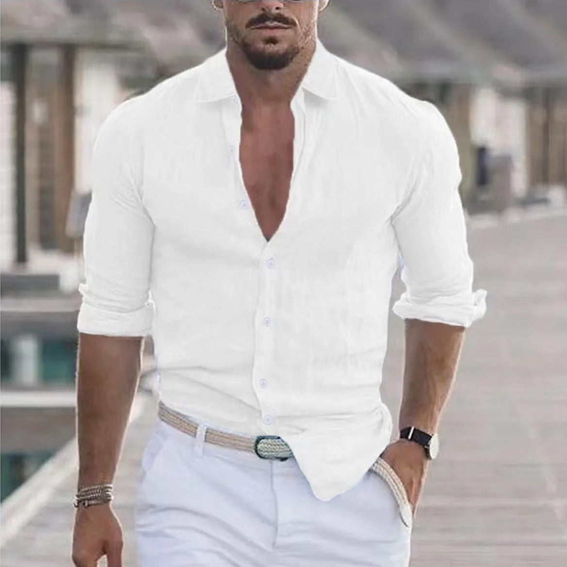 Men’s Color Block Long Sleeve Shirt – Young Casual Spring Wear, Long-Staple Cotton, Collage Stitching Design - Daily Goods