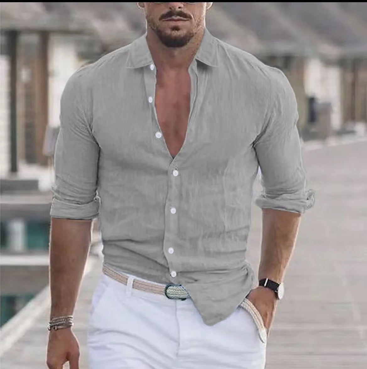Men’s Color Block Long Sleeve Shirt – Young Casual Spring Wear, Long-Staple Cotton, Collage Stitching Design - Daily Goods