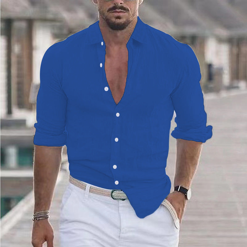 Men’s Color Block Long Sleeve Shirt – Young Casual Spring Wear, Long-Staple Cotton, Collage Stitching Design - Daily Goods