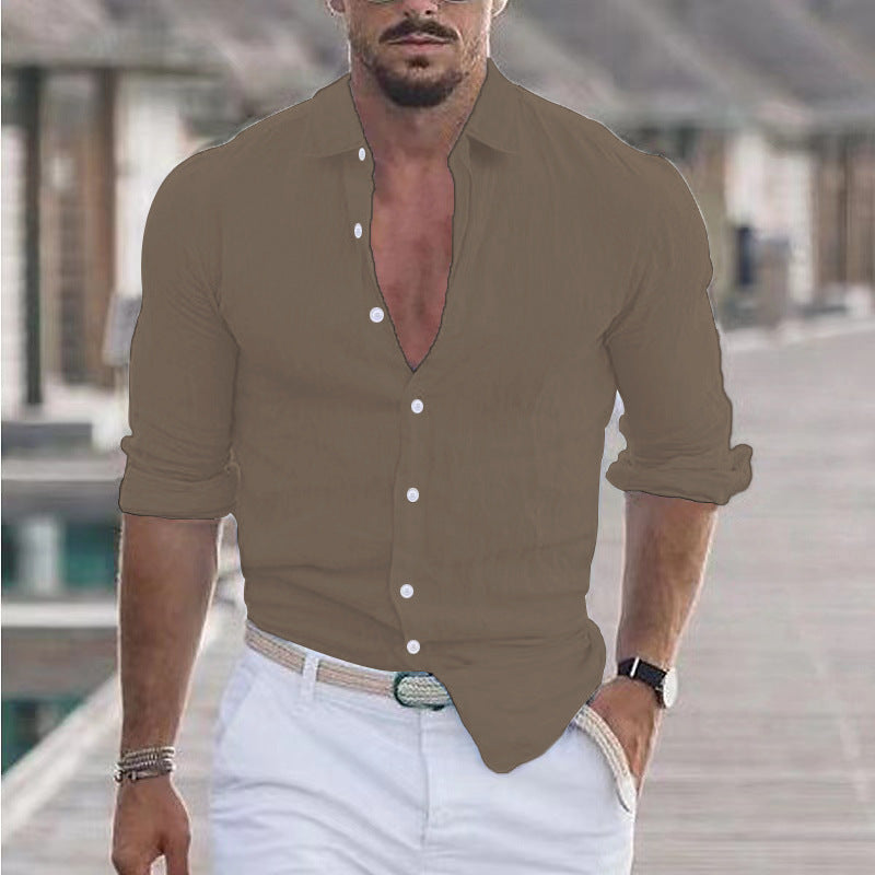 Men’s Color Block Long Sleeve Shirt – Young Casual Spring Wear, Long-Staple Cotton, Collage Stitching Design - Daily Goods
