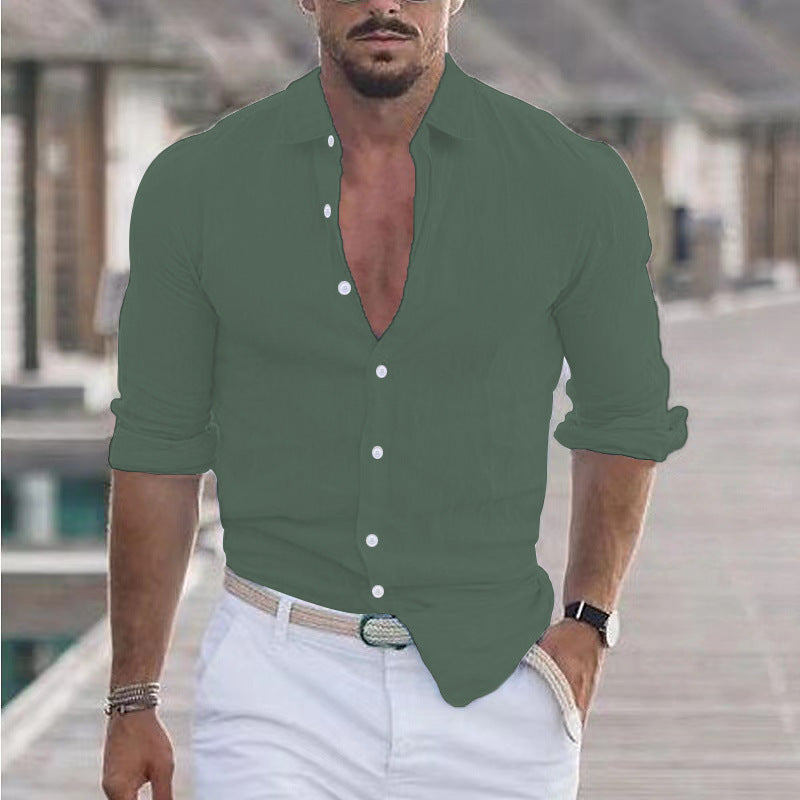 Men’s Color Block Long Sleeve Shirt – Young Casual Spring Wear, Long-Staple Cotton, Collage Stitching Design - Daily Goods
