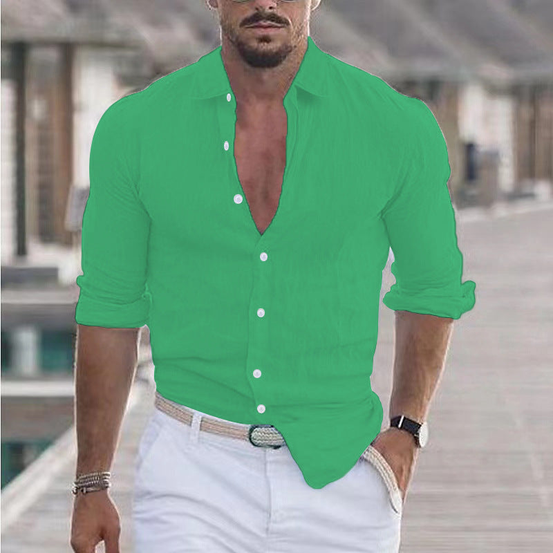Men’s Color Block Long Sleeve Shirt – Young Casual Spring Wear, Long-Staple Cotton, Collage Stitching Design - Daily Goods
