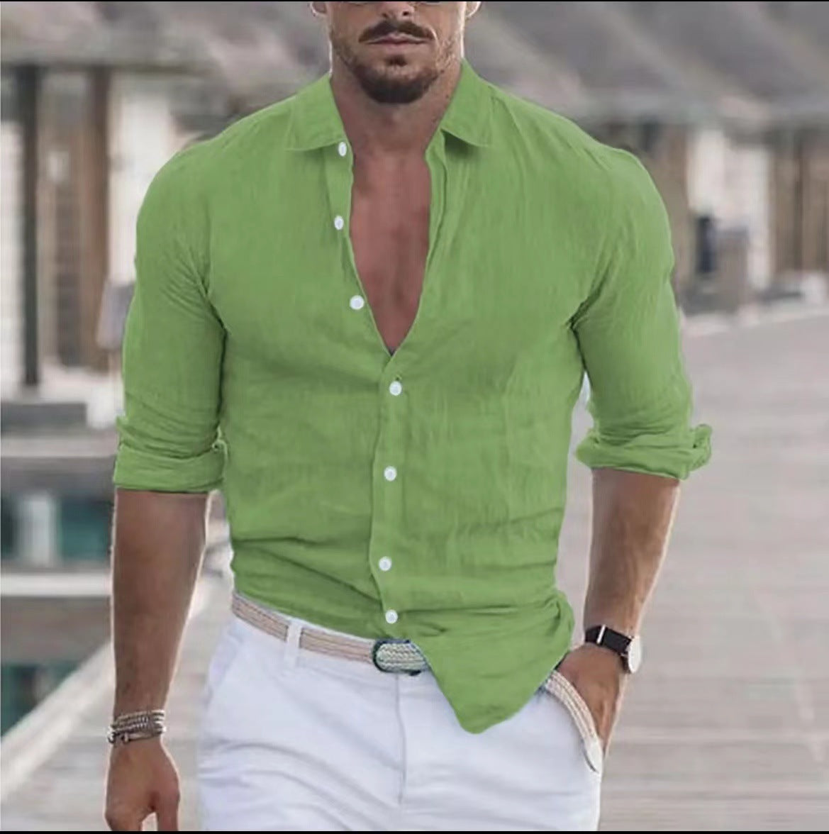 Men’s Color Block Long Sleeve Shirt – Young Casual Spring Wear, Long-Staple Cotton, Collage Stitching Design - Daily Goods