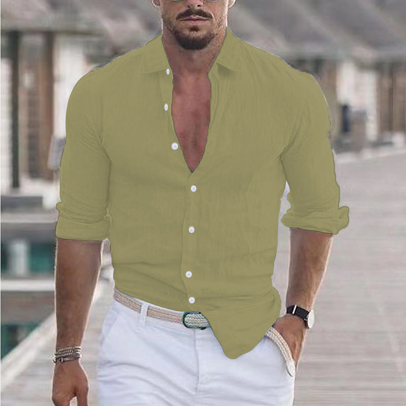 Men’s Color Block Long Sleeve Shirt – Young Casual Spring Wear, Long-Staple Cotton, Collage Stitching Design - Daily Goods