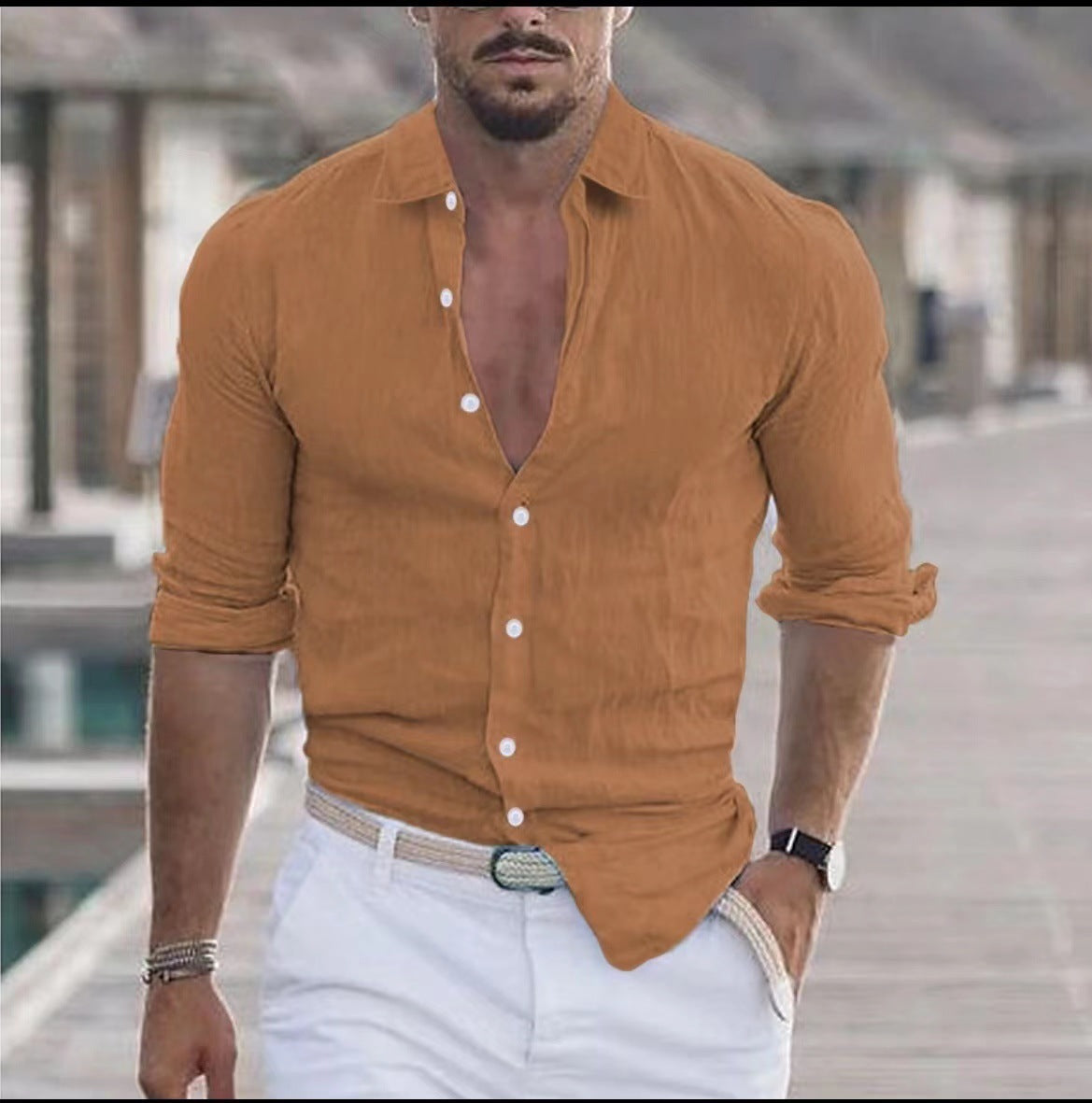 Men’s Color Block Long Sleeve Shirt – Young Casual Spring Wear, Long-Staple Cotton, Collage Stitching Design - Daily Goods