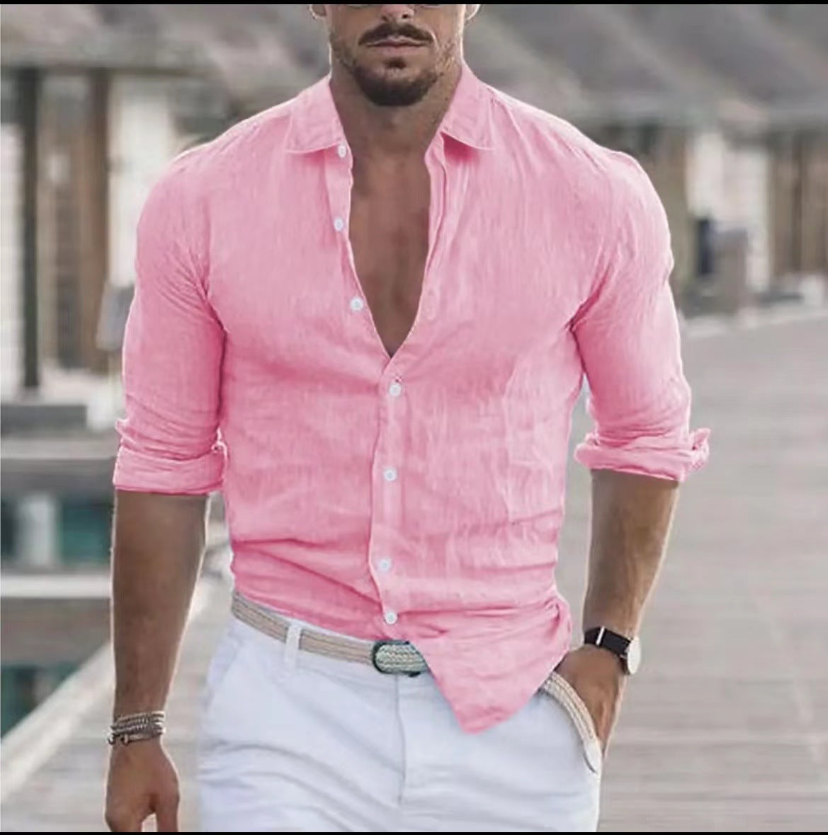 Men’s Color Block Long Sleeve Shirt – Young Casual Spring Wear, Long-Staple Cotton, Collage Stitching Design - Daily Goods