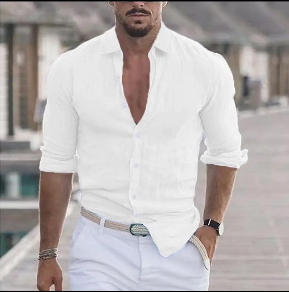 Men’s Color Block Long Sleeve Shirt – Young Casual Spring Wear, Long-Staple Cotton, Collage Stitching Design - Daily Goods