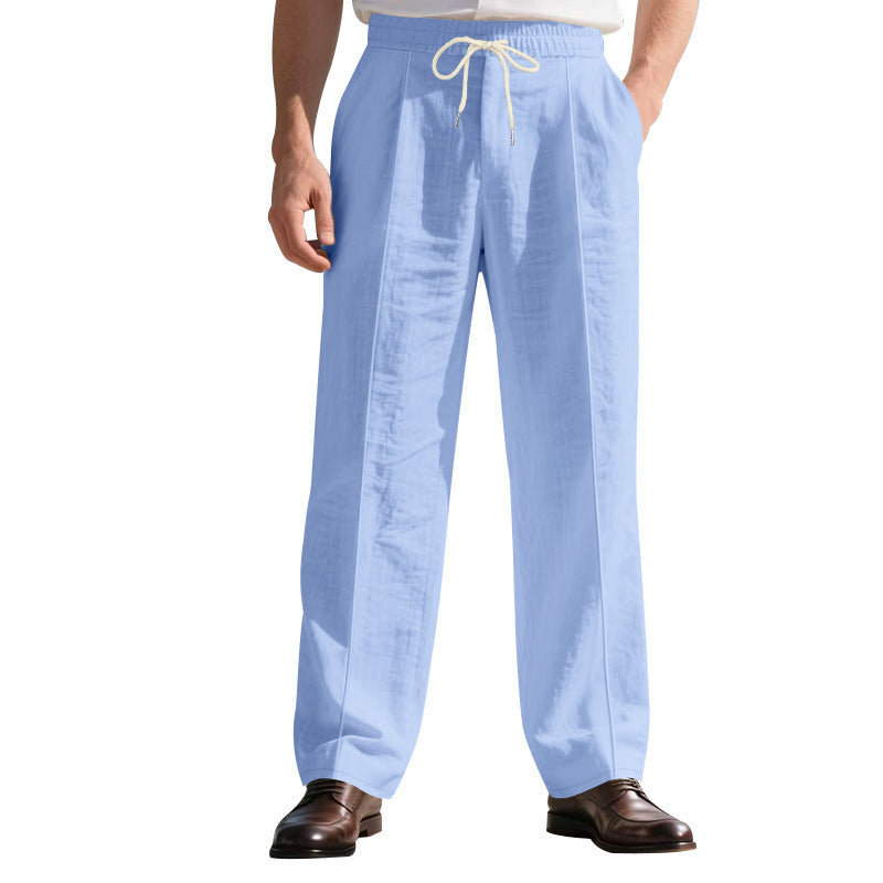 Men’s Linen Trousers – Thin, Mid-Waist, Long Straight-Leg Pants, Summer Casual - Daily Goods