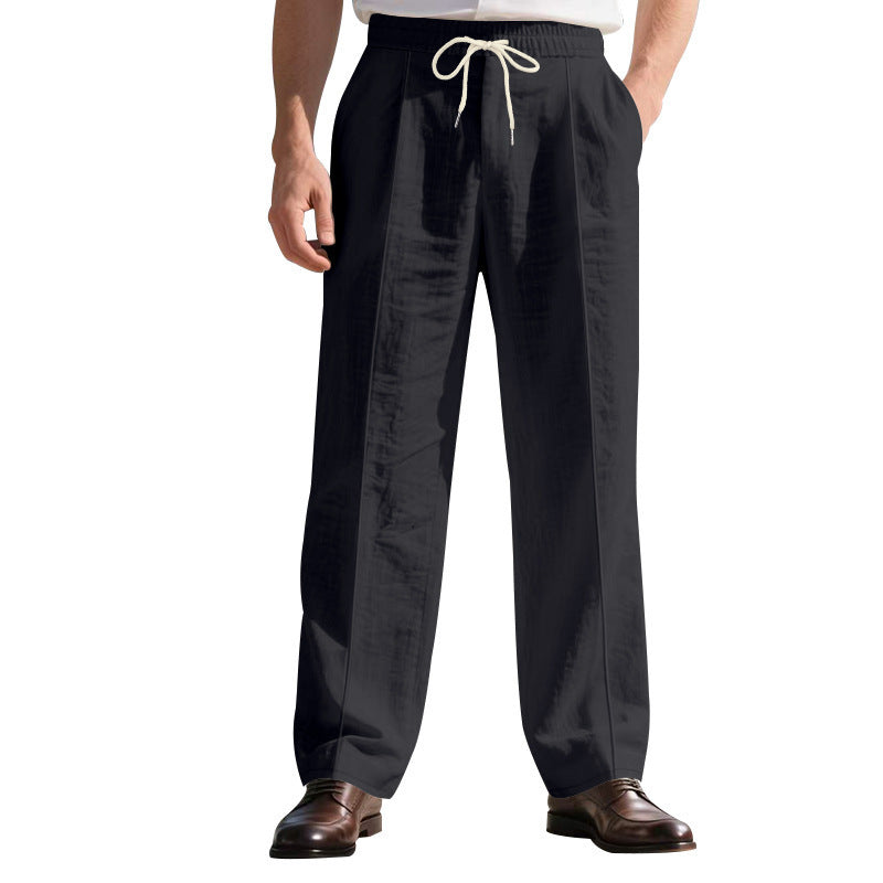 Men’s Linen Trousers – Thin, Mid-Waist, Long Straight-Leg Pants, Summer Casual - Daily Goods