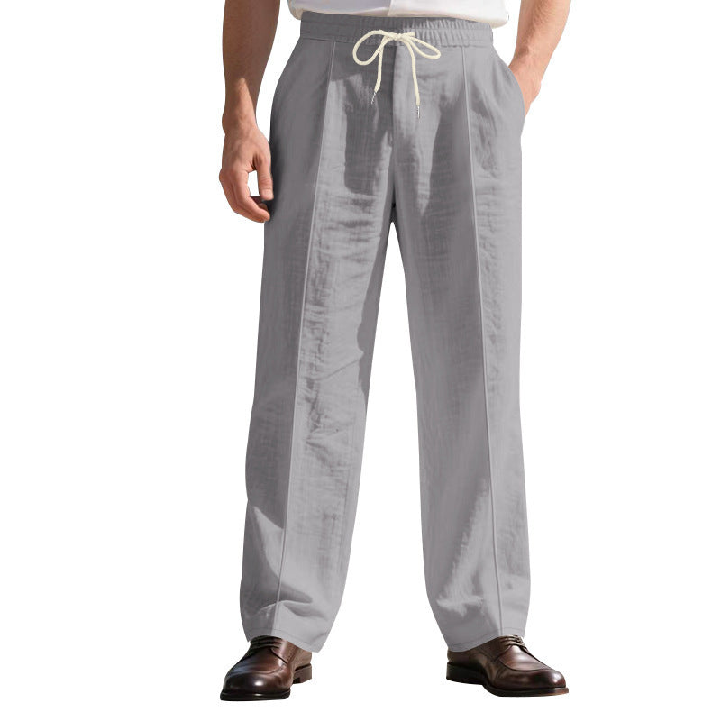 Men’s Linen Trousers – Thin, Mid-Waist, Long Straight-Leg Pants, Summer Casual - Daily Goods