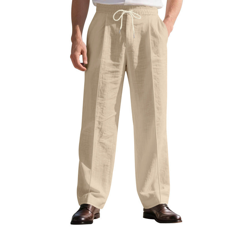 Men’s Linen Trousers – Thin, Mid-Waist, Long Straight-Leg Pants, Summer Casual - Daily Goods