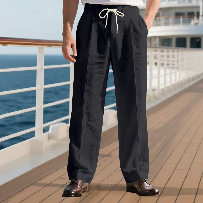 Men’s Linen Trousers – Thin, Mid-Waist, Long Straight-Leg Pants, Summer Casual - Daily Goods
