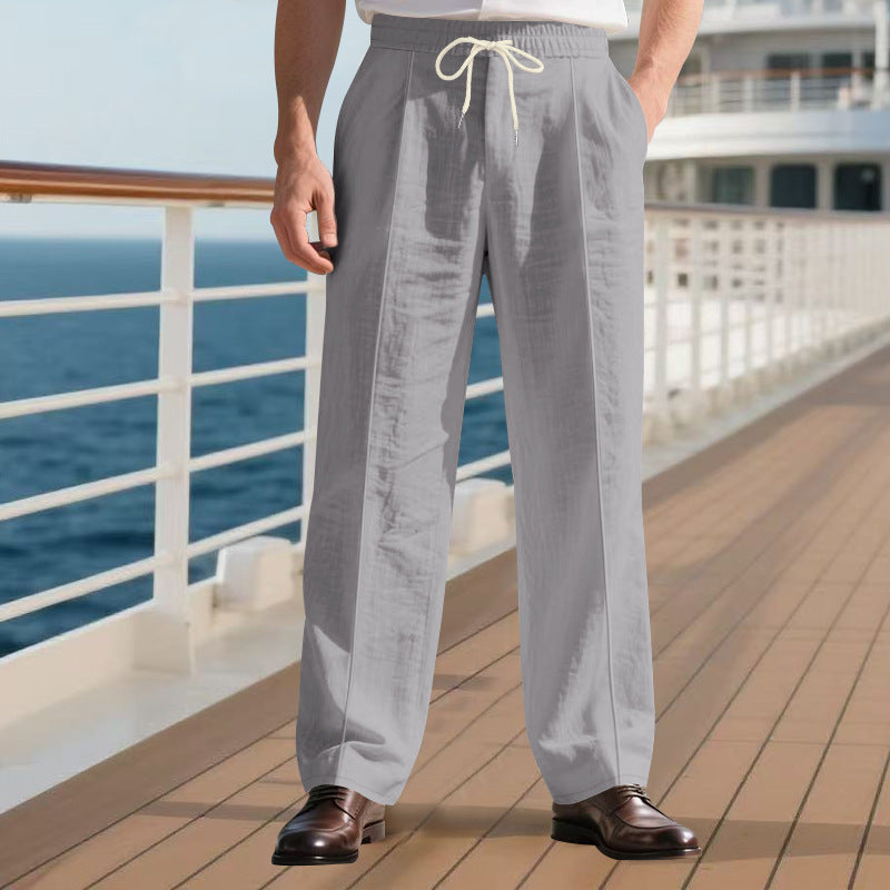 Men’s Linen Trousers – Thin, Mid-Waist, Long Straight-Leg Pants, Summer Casual - Daily Goods
