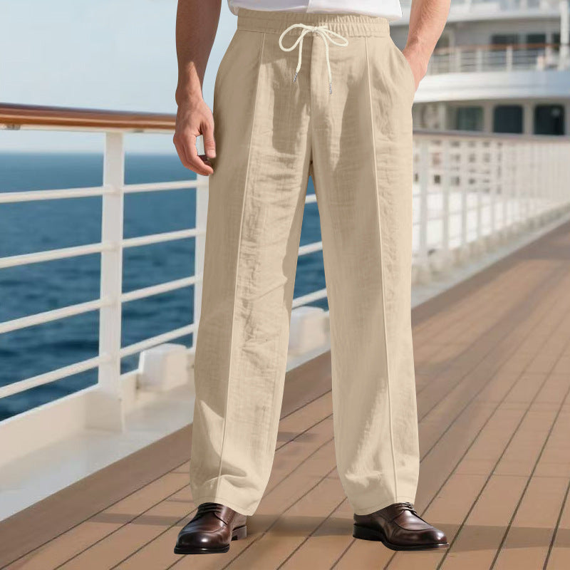 Men’s Linen Trousers – Thin, Mid-Waist, Long Straight-Leg Pants, Summer Casual - Daily Goods
