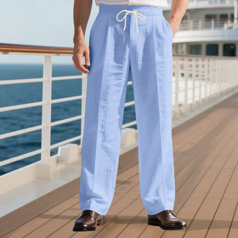 Men’s Linen Trousers – Thin, Mid-Waist, Long Straight-Leg Pants, Summer Casual - Daily Goods