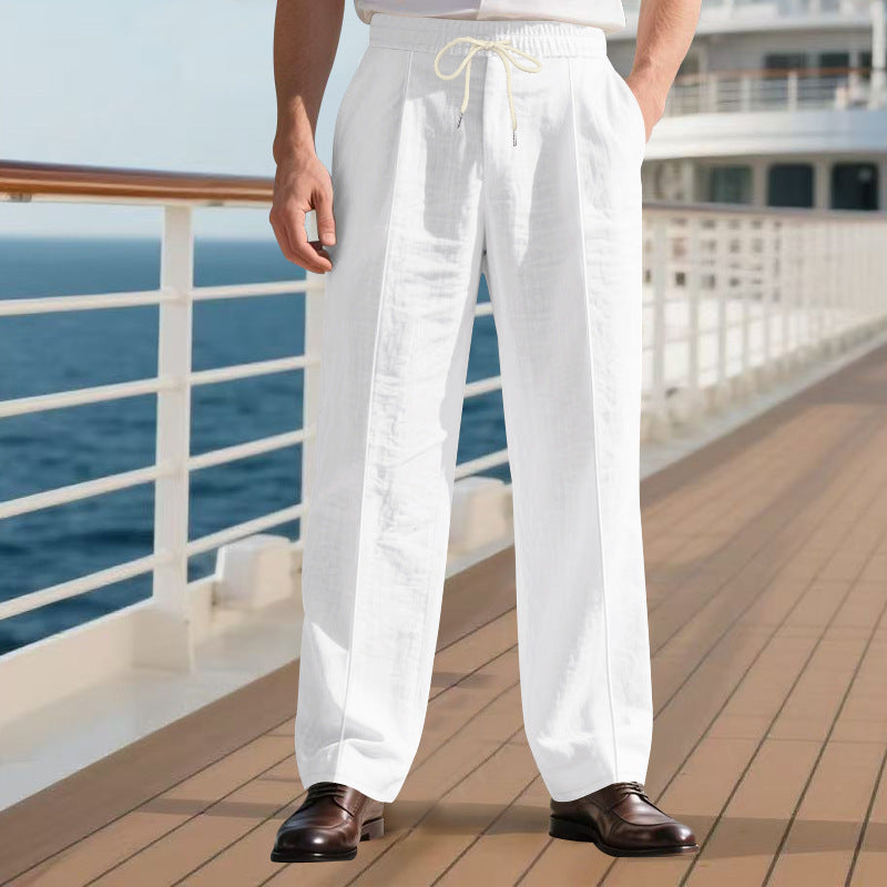 Men’s Linen Trousers – Thin, Mid-Waist, Long Straight-Leg Pants, Summer Casual - Daily Goods